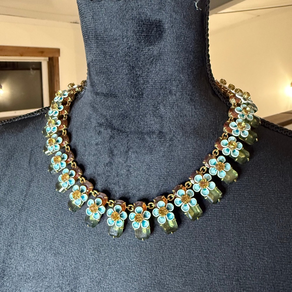 Vintage J.Crew Floral Enamel Crystal Statement Necklace
